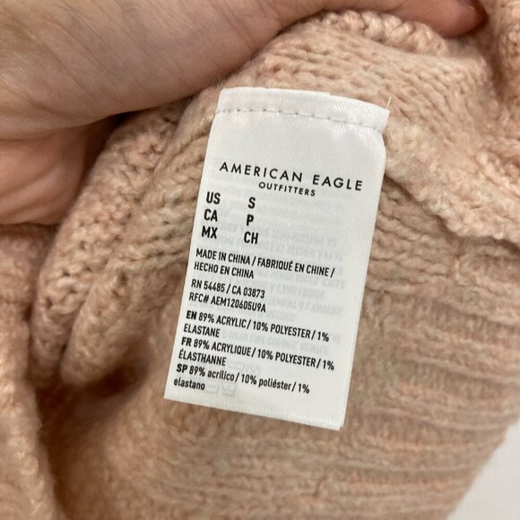 New American Eagle size Small Mauve Tan Cable Knit Hooded Oversized Sweater - Picture 7 of 10